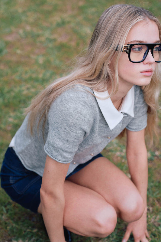 Fine-knit short-sleeved cardigan
